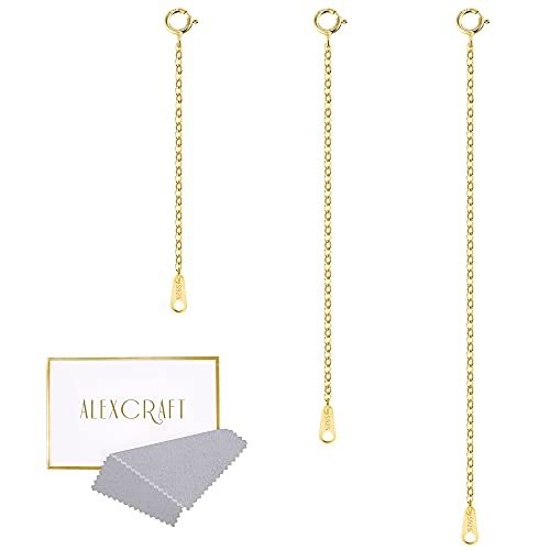 14K Gold Necklace Extender 925 Sterling Silver Necklace Bracelet Ankle Extenders Chain Extension for Jewelry Making（2 3 4 inch） - style: 14K Gold-Rectangle Tag