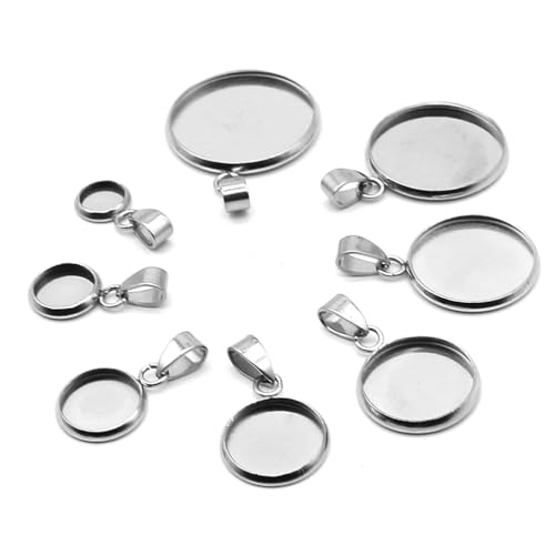 EXCEART 20pcs Trays Pendants Stainless Steel Round Cabochons Settings Bezels Base Blanks Charms Kit for Photo Necklace Bracelet Jewelry Making (Silver 16mm)