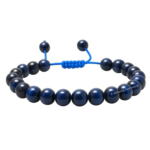 Amazing Gemstone Blue Tiger Eye Bracelet for Women Men's Gifts - Protection Healing Crystal Bracelet - 8mm Gemstone Beaded Adjustable Bracelet Pulseras Para Hombres Mujer Stocking Stuffers - color: Blue Tiger Eye