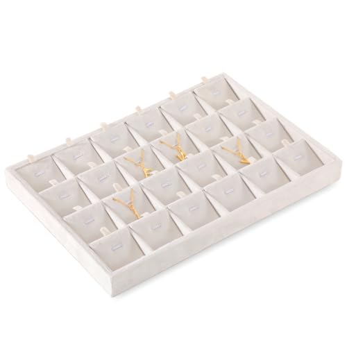 Necklace Display Tray, Velvet Jewelry Organizer, Premium Pendant Display,Luxury Earrings Organizer,White Necklace Organizer - color: White, size: 24 Grid Pendant Tray