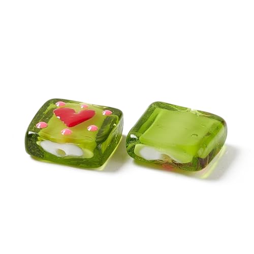 DanLingJewelry 10Pcs Handmade Lampwork Glass Beads - Green Square & Heart Shaped Spacer Beads for DIY Jewelry Making - color: 10pcs - Green