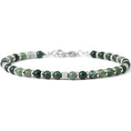 Ganbatte Handmade Beaded Bracelet, Natural Stone and Silver Stainless Steel, Boho Style Women's Jewelry - color: Moss Agate