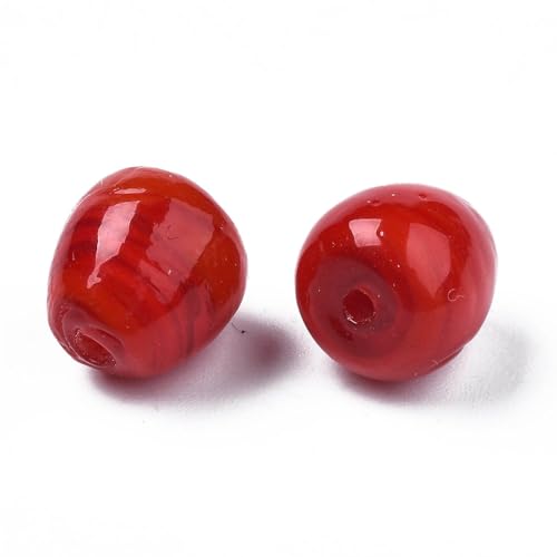 Ipotkitt 100 pcs Red Handmade Lampwork Apple-Shaped Beads Cherry Fruit Food Glass Spacer Bead for DIY Jewelry Making Bracelet Necklace Earrings Keychains Phone Crafts