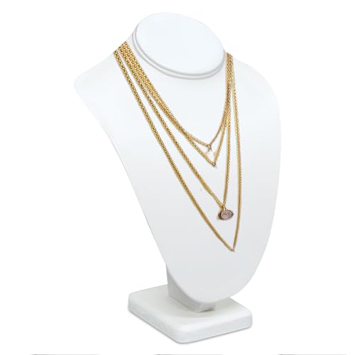 Novel Box White Leatherette Stand Jewelry Necklace Display 5.5x3x7.5 Inches - Freestanding Travel Necklace Holder Stand - Necklace Mannequin Organizer Stands - Necklace Displays Small - color: White Leatherette, size: Small