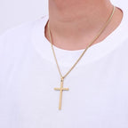 Fiusem Easter Basket Stuffers Cross Necklace for Men and Women, 14K Gold Plated Mens Cross Necklaces with 3.5mm Cuban Chain, Stainless Steel Pendant Chain 16-24 Inches - size: 20 Inches, style: Big gold cross:2.1"*1.2"