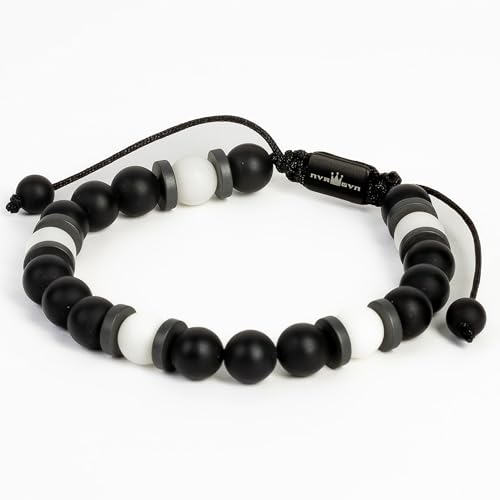 Mens Beaded Bracelet - Stone Jewelry, Black Onyx Hematite Bracelets, Mens Accessories, Adjustable - style: Duality