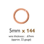The Beadsmith Open Jump Rings – 5mm, Copper Plated, 22-Gauge (0.67mm) Wire Thickness, 144 Pieces – Findings for Making Keychains, Charms, Chain Mail and Body Jewelry - color: Copper, size: 5mm - 19 Gauge