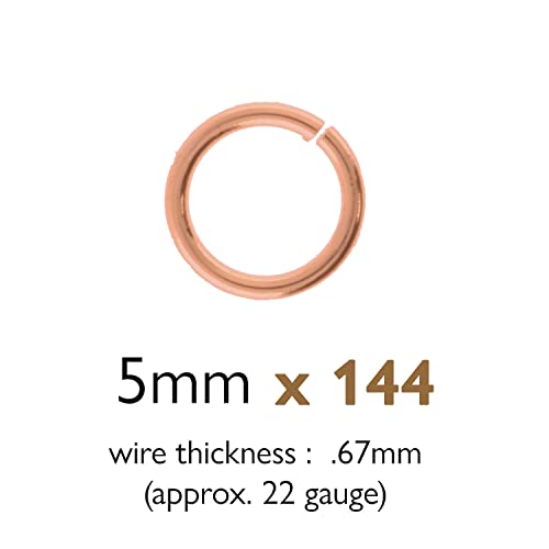 The Beadsmith Open Jump Rings – 5mm, Copper Plated, 22-Gauge (0.67mm) Wire Thickness, 144 Pieces – Findings for Making Keychains, Charms, Chain Mail and Body Jewelry - color: Copper, size: 5mm - 19 Gauge