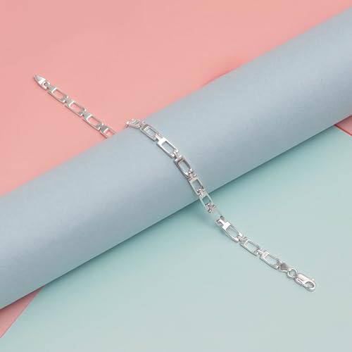 LeCalla Handmade Sterling Silver Mens Bracelets | Solid Italian 925 Chain Bracelets | Classic Designs Chain Bracelets for Men | Men's Silver Bracelet Gift for Dad, Boyfriend, Son - style: 8.5" Open Rectangle Link
