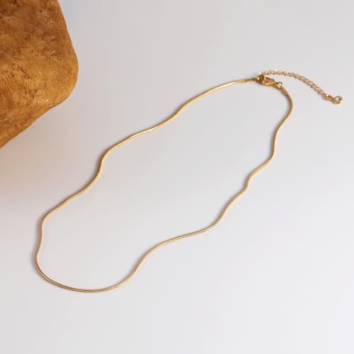 CHESKY Gold Necklace for Women-14K Plated/S925 sterling silver Snake Chain Necklace Dainty Simple Chunky Herringbone Necklace Gold Choker Necklaces Jewelry for Women Mothers Day Gifts for Mom - color: gold, style: 1.5mm 16.5 inch snake