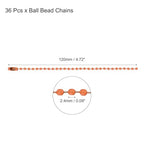 MECCANIXITY Ball Bead Chain Beaded Necklace Chains 5 Inch Adjustable Metal Ball Chains 2.4mm/0.1inch Keychain for Jewelry Making,DIY Craft Projects,Pack of 36(Orange) - color: Orange