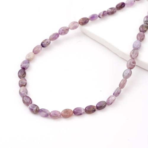 6×8mm Natural Amethyst Gemstone Loose Beads Flat Oval Healing Crystal Loose Stone Beads for Jewelry Necklace Bracelet Earring Craft - color: Amethyst