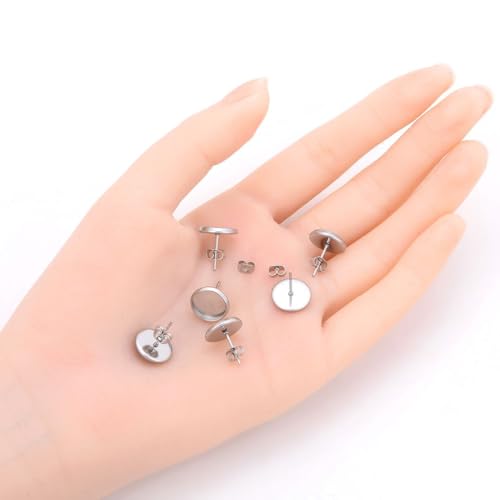 100pcs Adabele 304 Grade Surgical Stainless Steel Hypoallergenic Earring Post Bezel Cup Tray Blank Setting 100 Earnut Backs for 10mm Cabochon Resin DIY Earrings Jewelry Making SJF7-10 - size: 10mm (0.39 inch)
