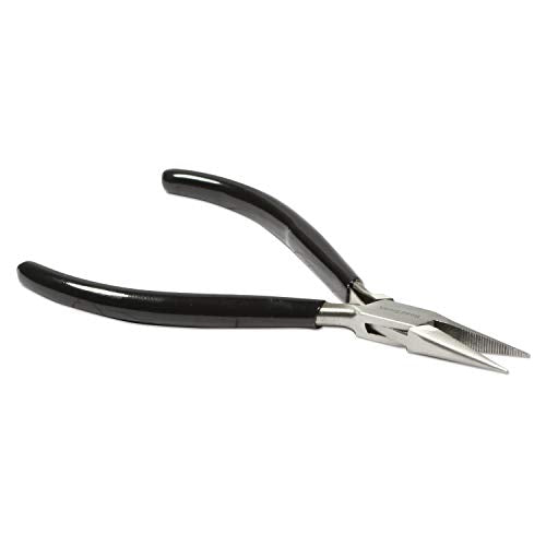 The Beadsmith Chain Nose Pliers – Serrated – Extra Fine Tips – 4.5 inches (114mm) – PVC Grip Handle with Double Leaf Springs – Jewelry Making Tool for Creating Bracelets, Earrings and Necklaces - style: Serrated Chain nose