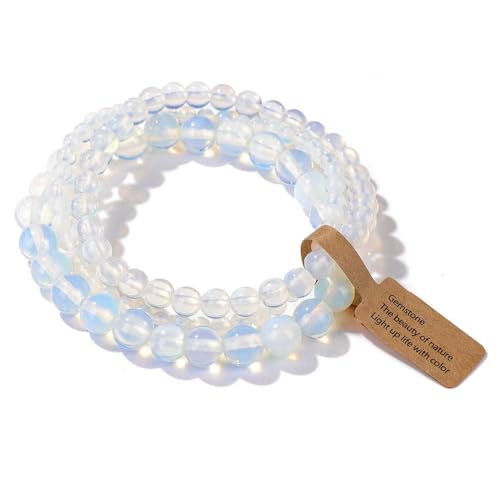 3Pcs Healing Crystal Turquoise Bracelets for Women Men 8mm 6mm 4mm Natural Stone Beaded Stretch Bracelet Jewelry Gifts for Women Girl - color: T3-Moonstone