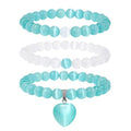 Vinswet Healing Crystal Beaded Bracelets for Women,Natural Amethyst Gemstones Bracelet,Anxiety Stress Relief Heart Charm Bracelet Handmade purple Jewelry Gifts for Women - color: White Cat Eyes&green Cat Eyes