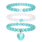 Vinswet Healing Crystal Beaded Bracelets for Women,Natural Amethyst Gemstones Bracelet,Anxiety Stress Relief Heart Charm Bracelet Handmade purple Jewelry Gifts for Women - color: White Cat Eyes&green Cat Eyes