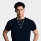 CaptainSteeL Cross Necklace for Men - Stainless Steel Silver/Gold Plain Cross Pendant Necklace Simple Jewelry Gifts, 20/22/24/26 Inches 3:1 Figaro Link Chain 4/5/6mm Width - size: 24inch, style: 4mm GOLD
