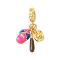 Charms for Jewelry Making Real 18K Gold Plated Dangle Charms Large Hole European Brass Pendant for Bracelet Necklace Women Gift - style: Baseball