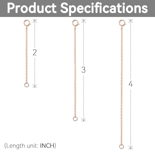 Rose Gold Necklace Extender Rose Gold, 925 Sterling Silver Necklace Extender Chain Bracelet Anklet Jewelry Extension for Women, 3 Piece Set (2, 3, 4 Inches) - color: RoseGold, size: 2 3 4 inch