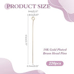 220Pcs Head Pins 18K Gold Plated Brass Flat Ball Head Eye Pins Jewelry Pins Needles 45mm for Earring Bracelet Necklace Jewelry Making Findings Accessory Supplies DIY Craft - size: 45.5x3x0.6mm