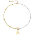 Yoosteel Pearl Initial Necklace for Women, Dainty Pearl Chain Choker Initial Necklaces for Women Toggle Clasp Paperclip Link Chain Necklace Jewelry Gifts - color: Gold, style: A'