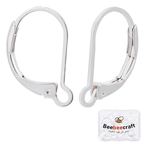 Beebeecraft 1 Box 50Pcs Leverback Earring Findings 925 Sterling Silver Plated Clasp Earring Hooks 15.5x10mm Ear Wire Clip Earring Connector for Jewelry Making - color: 15.5x10mm Silver Leverback Earring