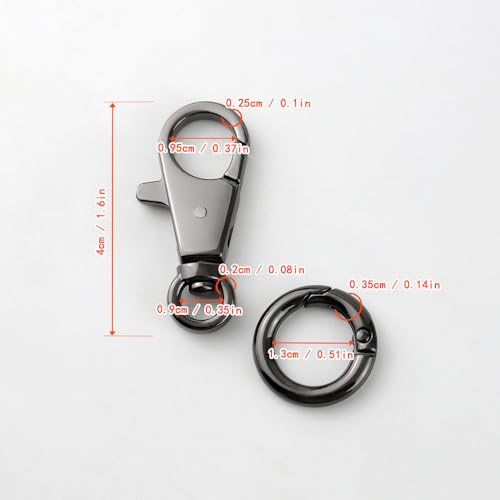 2pcs Double Opening Snap Hooks Heavy Duty Metal Push Gate Swivel Lobster Clasp Keychain Clip Purse Making Accessories (Black) - color: Black