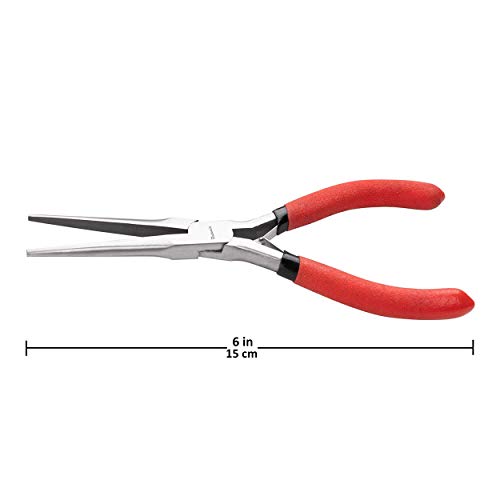 Needle Nose Pliers 6 Inch - Precision Pliers with Extra Long Tapering and Non-Serrated Jaws for Jewelry Making, Bending Wire and Small Object Gripping - Pack 1
