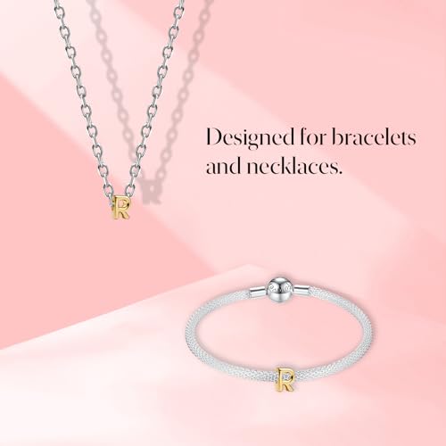S925 A-Z Bead Charms,Initial Letter Alphabet, 14K Gold Plated, for Bracelet Necklace, Gift for Mothers Nurses Day Graduation Birthday Anniversary, for Girlfriend Family Friend, for Pandora - style: R