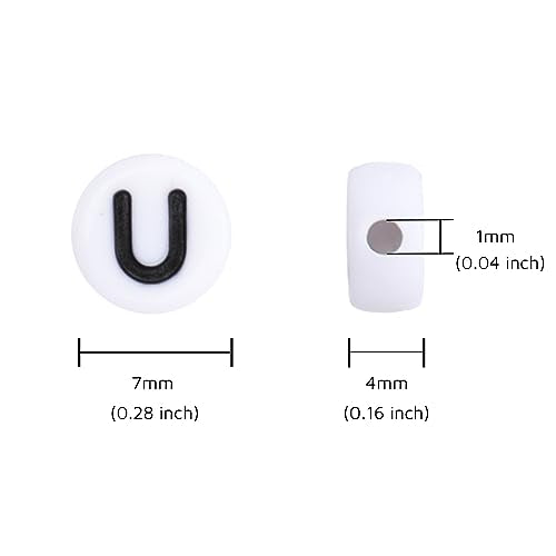 100Pcs Letter Beads 4x7mm White Round Acrylic Alphabet Beads Letter U Beads for Jewelry Making DIY Bracelets Necklaces Key Chains - color: U 100Pcs