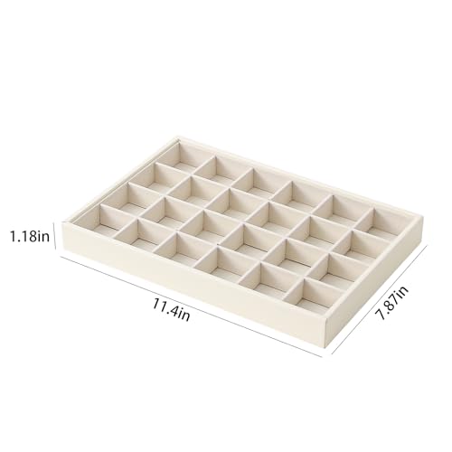 Stackable Jewelry Organizer Tray For Drawers,White Leather Small Earring Storage Tray,Bracelet And Necklace Display Box,Jewelry Ring Display Case (Creamy White 24 Grids) - style: Creamy White 24 Grids