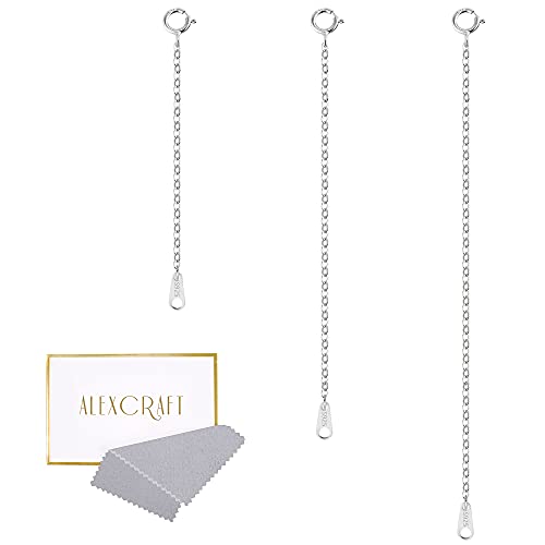 ALEXCRAFT White Gold Necklace Extenders 925 Sterling Silver Necklace Bracelet Ankle Extender Chain Extension for Jewelry Making（2 3 4 inch） - style: White Gold-Rectangle Tag