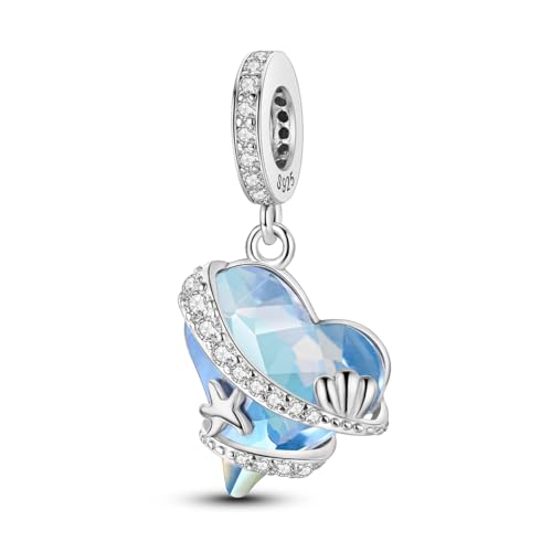 MULA 925 Sterling Silver Charms for Bracelets and Necklaces Lipstick and Bag Dangle Pendants Tower Camera Beads Jewelry Charms for Women - color: Summer Blue Heart