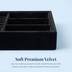 Elsjoy 8 Pack 4 Styles Black Velvet Jewelry Trays, Jewelry Organizer Tray Stackable Jewelry Storage Tray for Drawer, Rings, Earrings, Necklace