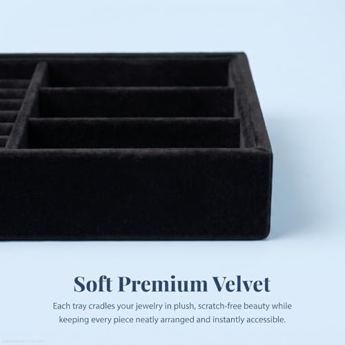 Elsjoy 8 Pack 4 Styles Black Velvet Jewelry Trays, Jewelry Organizer Tray Stackable Jewelry Storage Tray for Drawer, Rings, Earrings, Necklace