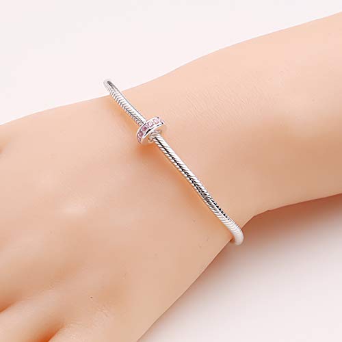 925 Sterling Silver Spacer Charm Bead with Clear CZ for Pandora Charms Bracelets - color: Pink