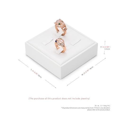 4 Slot PU Leather Ring Stand Rings Display Holder Rings Organizer Jewelry Display Showcase (White) - size: 3.14" x 3.14" x 0.98"