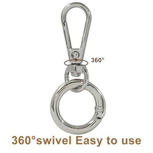 2 Pcs 5-Split Swivel Snap Hooks with Key Rings, Opening Metal Swivel Lobster Claw Clasps for Key Chain Clip, Lanyard, DIY Crafts, Jewelry Making, Bags and Accessories(Silver) - color: Silver