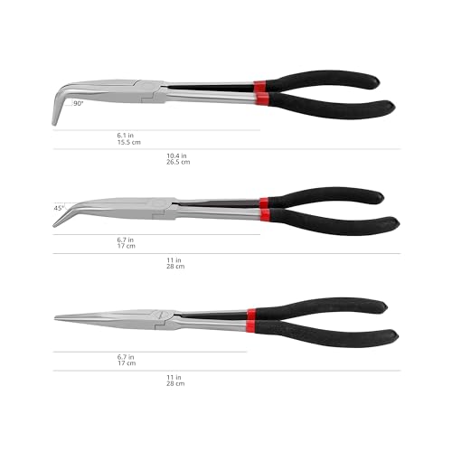 Amazon Basics Extra Long Reach Needle Nose Pliers Tool Set for Narrow Spaces, Versatile, 3-Piece, Black