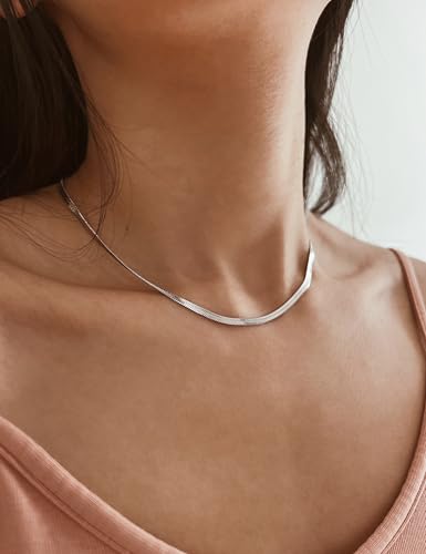 CHESKY Gold Necklace for Women-14K Plated/S925 sterling silver Snake Chain Necklace Dainty Simple Chunky Herringbone Necklace Gold Choker Necklaces Jewelry for Women Mothers Day Gifts for Mom - color: silver, style: 3mm 14 inch snake