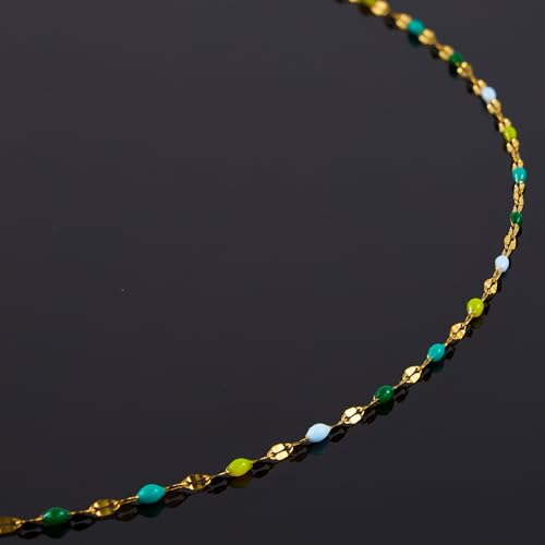 UMAOKANG 16.4 Feet Mixed Green Enamel Jewelry Making Chain Gold Plated Stainless Steel Chains Bulk on Spool - color: Gold-Green Colorful