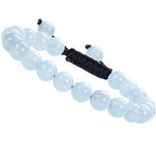 MASSIVE BEADS Natural Healing Power Gemstone Crystal Beads Unisex Adjustable Macrame Bracelets - color: Aquamarine, size: 8mm