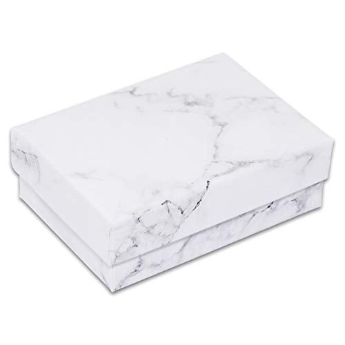 TheDisplayGuys - 100-Pack #32 Cotton Filled Cardboard Paper Jewelry Boxes Gift Case - Marble White (3.3" x 2.3" x 1.0") - for Shipping or Storage - size: 1 Count (Pack of 100), style: 3.3" x 2.3" x 1.0" (#32)