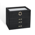 Jewelry Organizer Jewelry Boxes for Women, Jewelry Box with Clear Glass Lid 4-Tier with 3 Drawers, Gift for Women Girl, Black Glass Lid - color: Black Glass Lid