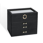 Jewelry Organizer Jewelry Boxes for Women, Jewelry Box with Clear Glass Lid 4-Tier with 3 Drawers, Gift for Women Girl, Black Glass Lid - color: Black Glass Lid