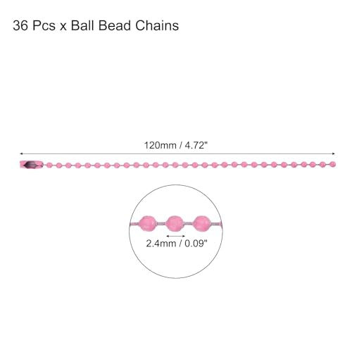 MECCANIXITY Ball Bead Chain Beaded Necklace Chains 5 Inch Adjustable Metal Ball Chains 2.4mm/0.1inch Keychain for Jewelry Making,DIY Craft Projects,Pack of 36(Pink) - color: Pink