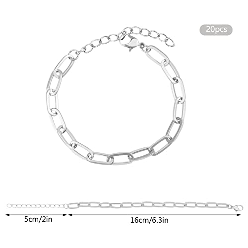 tiggell 20pcs Chain Bracelets Kit Alloy Link with Lobster Clasps for Christmas DIY Women Jewelry Findings Bracelet Making (Silver) - color: Silver
