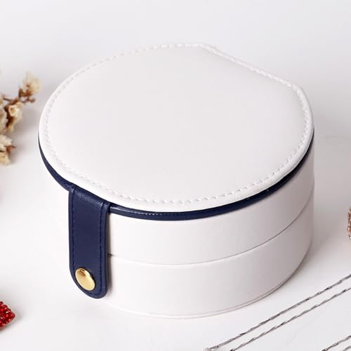 Travel Jewelry Box, Easy Carried Small Jewelry Organizer for Women Girls, PU Leather Mini Holder Box Storage Case Portable, Necklace, Earring, Rings, Bracelets, White - color: White ( Round )