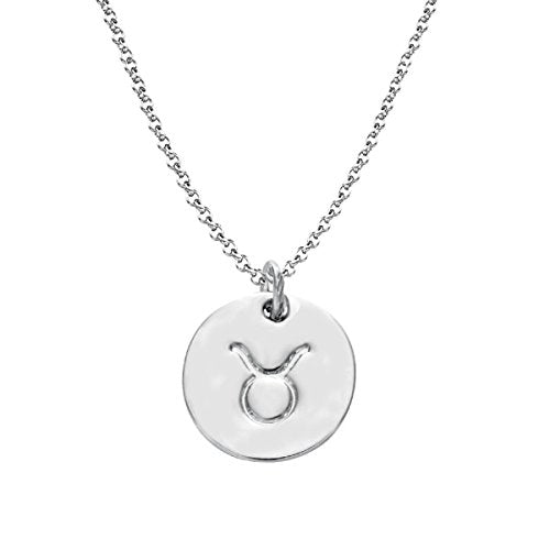 925 Sterling Silver Zodiac Necklace Disc Charm Necklace Gift for Your Wife Girlfriend or Family Member - style: Taurus